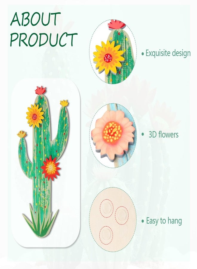 KOYILTD 2 Pcs Cactus Wall Art Wooden Southwestern Decor Western Bathroom Decoration Vivid Cactus Wall Decor for Home Bathroom Bedroom Livingroom Nursery (Vivid, Medium) - Image 3